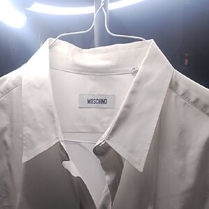 Moschino Men's White Dress Shirt with Point Collar